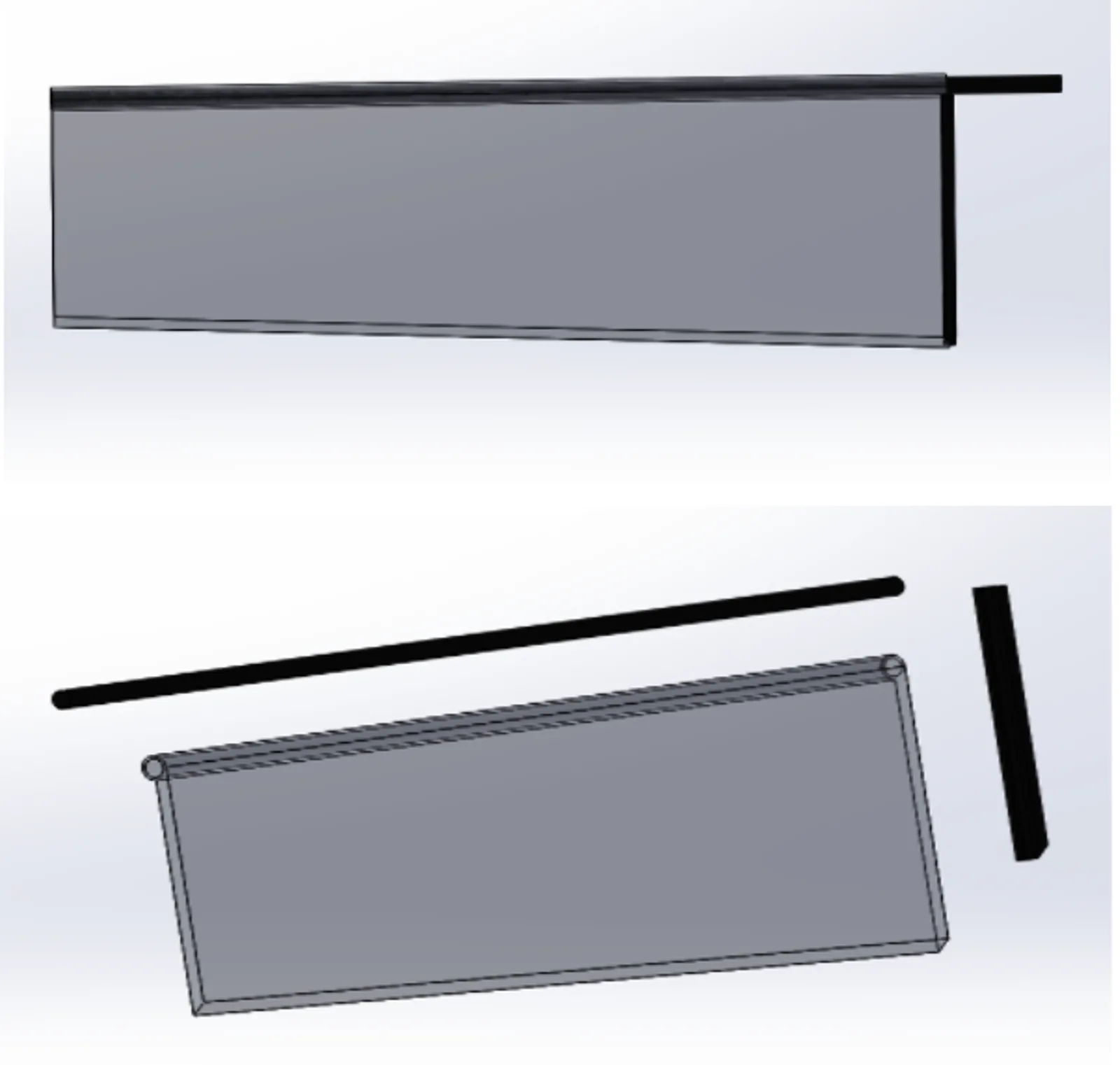 CAD model of the biomimetic wing showing geometry with 82.5mm length and 22mm tip chord